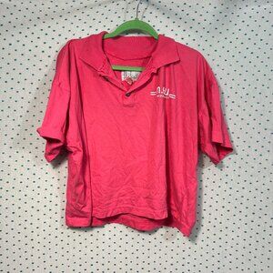 Vintage 90's N.E.U. Equipment Hot Pink Collared Crop Top T-Shirt